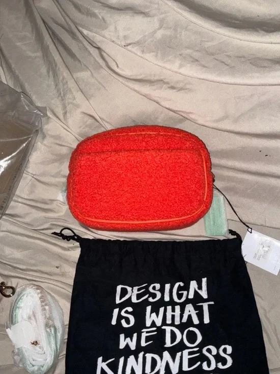 Kurt Geiger Bright Orange Sherpa Crossbody with Green Logo Patch - Picture 3 of 6